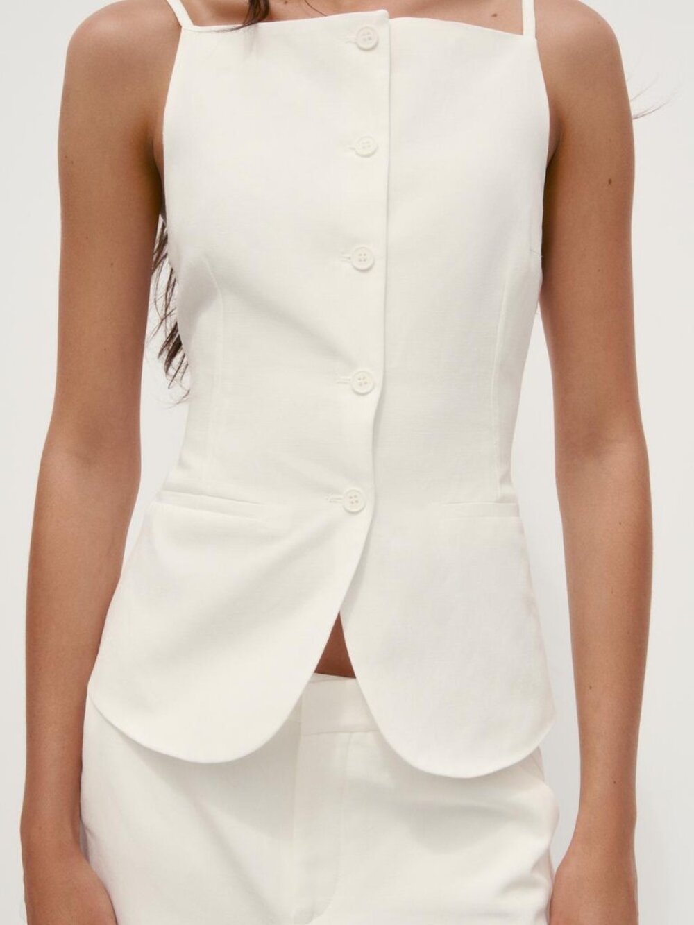 Zara Linen Blend Button Vest Top Ivory White Waistcoat Cami S NWT Summer Minimal